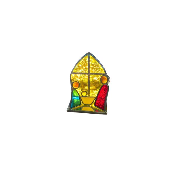 Vintage Stained Glass Nativity Scene Mirror Panel Christmas Art candle base - Picture 8 of 9
